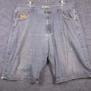 Phat Classic Shorts Mens 44 Gray Denim Relaxed Fit 12" Inseam Embroidered